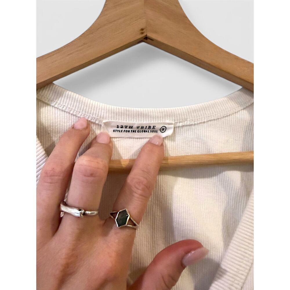 12TH TRIBE Capri V-Neck Ribbed Midi Tank Dress White Slit Small EUC - Picture 3 of 4